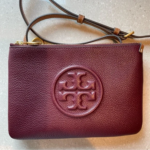Tory Burch Burgundy and Tan Crossbody Bag - Picture 5 of 9